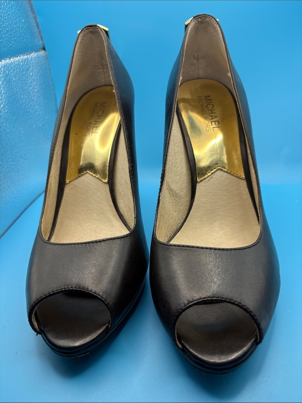 Michael Kors Black Leather Peep-Toe Heels